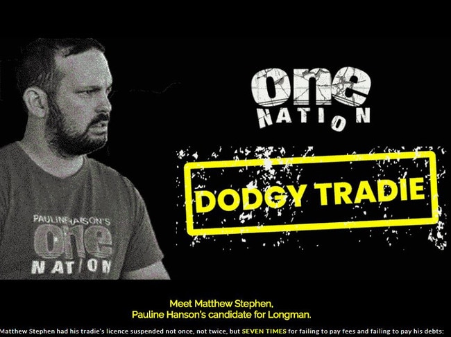 Labor has registered the website “dodgytradie.com” and uploaded Mr Stephen’s trade licence register that contains information about his suspensions for not paying licensing fees and twice for not paying debts.