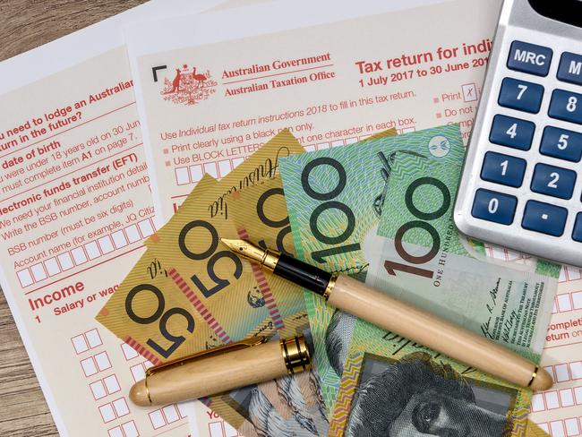 Australian dollars with calculator and tax form