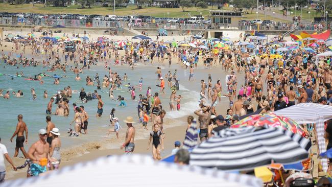 Busy Bondi Beach on Australia Day. Picture: Christian Gilles