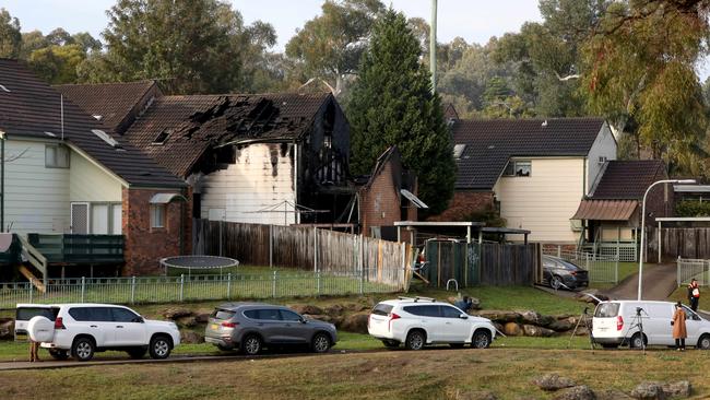 The burnt out house in Macquarie Fields on Wednesday morning. Picture: NCA NewsWire / Damian Shaw