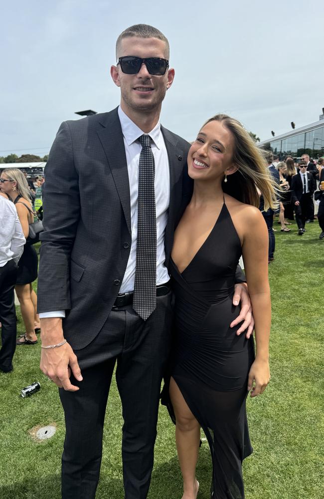 Callum Jones and Jemima Price at Flemington for Derby Day on November 2, 2024. Picture: Phillippa Butt