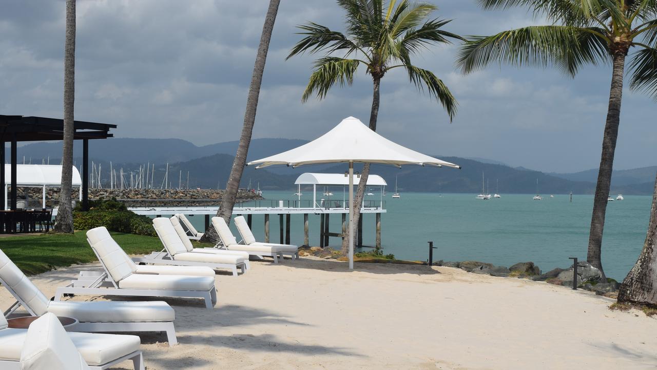 The beach at the newly-renovated Coral Sea Marina Resort Hotel.