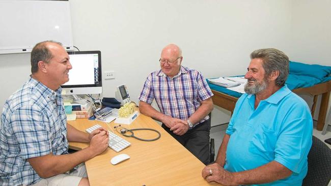 RESEARCH: Endocrinologist Dr Sultan Linjawi with patients Garry Suter and Allan Cecil. Picture: Trevor Veale