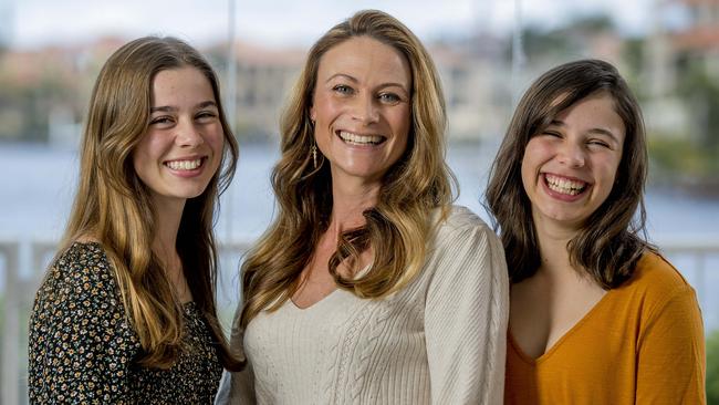 Carolyn Dante with her daughters Mia and Abby. Picture: Jerad Williams.