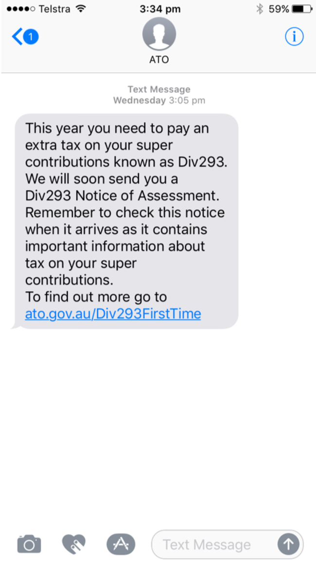 Another fake: If the ATO wants your money, they aren’t going to text you about it. Supplied by Sophos