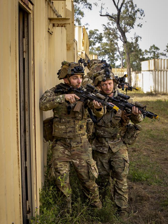 Soldiers from the United States Army during an assault at the Urban Operations Training Facility on Exercise Brolga Run, on 24 May 2024, at Townsville Field Training Area, Queensland. Photo: CAPT Brittany Evans