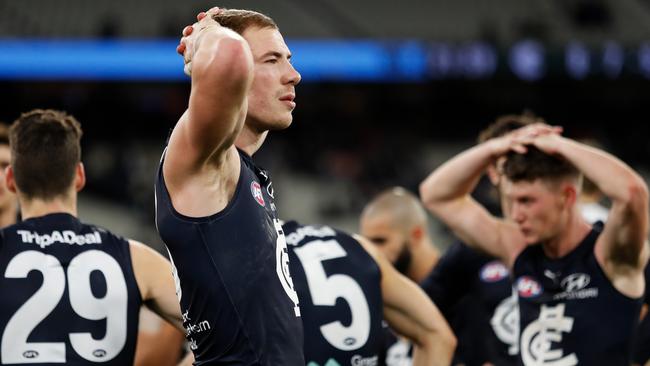 Harry McKay after the loss to the Cats. Picture: Dylan Burns/AFL Photos