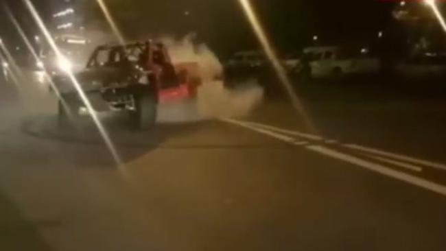 Robby Gordon's Darwin burnout left the NASCAR star in hot water. Picture: Channel Nine
