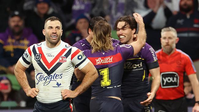 The Storm has dominated their rivalry with the Roosters, but senior figures at the club are confident they can defy history when they travel to Melbourne for Friday’s preliminary final. Picture: Kelly Defina/Getty Images