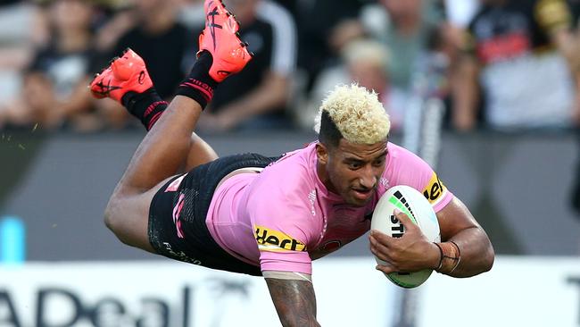 Viliame Kikau scored a double for the Panthers in his 100th game. Picture: Jason McCawley/Getty Images