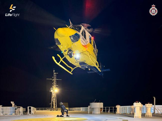 LifeFlight crew airlifts man from ship off Sunshine Coast in daring night rescue. Photo: LifeFlight