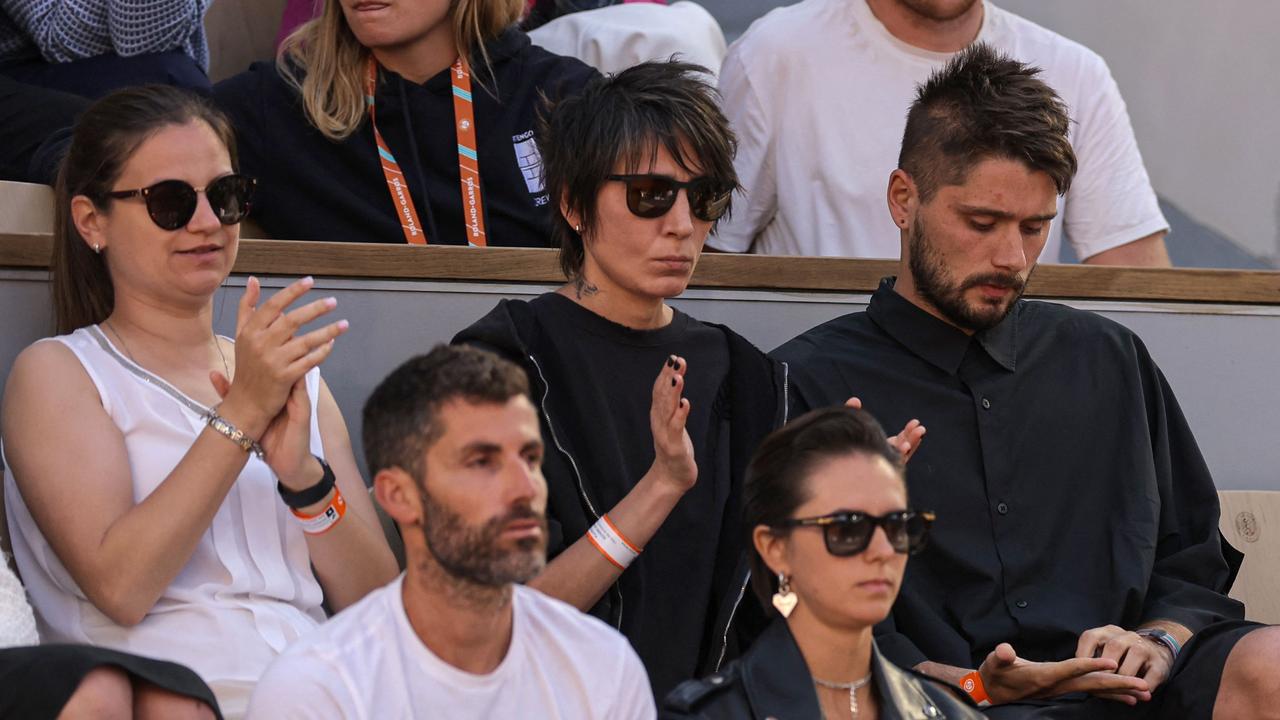 Russian musician Zemfira (centre) in attendance supporting fellow war critic Daria Kasatkina. (Photo by Thomas SAMSON / AFP)