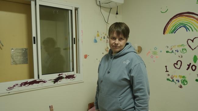 Melbourne woman Tania Borodach in her safe room inside El-Rom, in the Golan Heights, near the Syrian border. Picture: Alon Farago