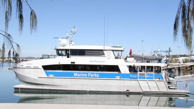 The new $9.7m Reef Resilience vessel berthed at the Queensland Parks and Wildlife base at Gladstone Marina. Picture: Rodney Stevens