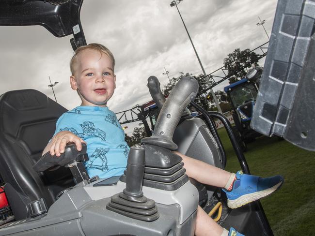 Lenny Stewart sitting in a digger at the 2024 Swan Hill Show Picture: Noel Fisher.