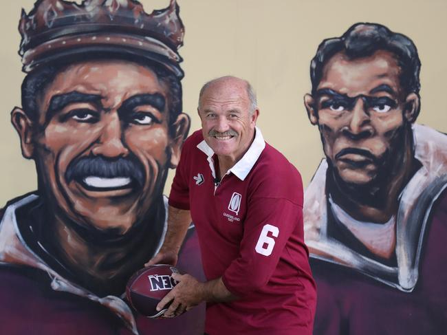 Wally Lewis in front of the Maroons legends mural. Picture: Annette Dew