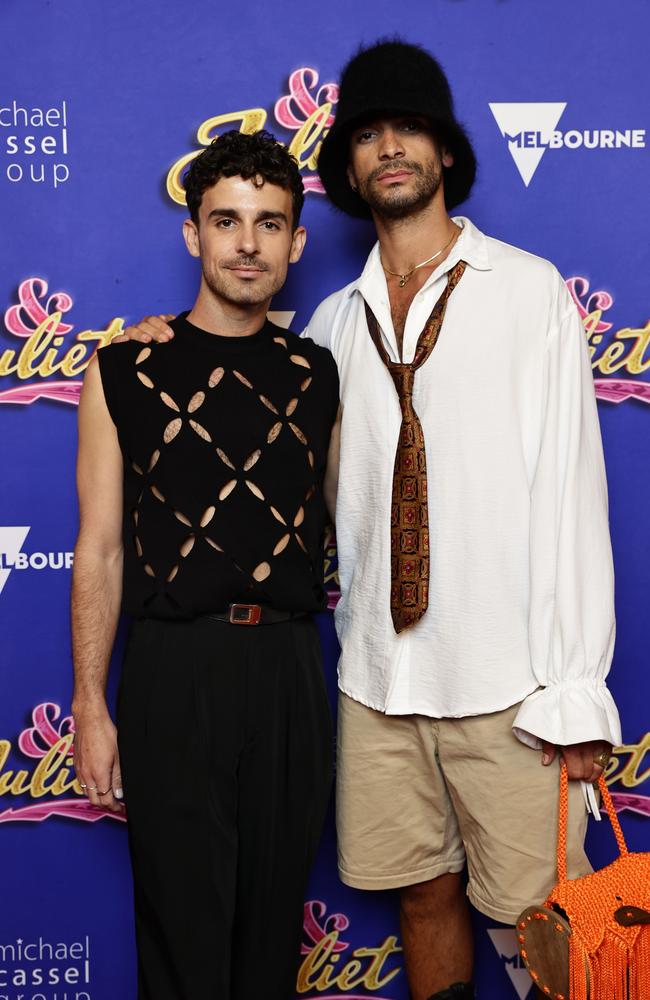 Max Bim and Lyndon Watts attend opening night of &amp; Juliet at the Regent Theatre in Melbourne. Picture: Getty Images