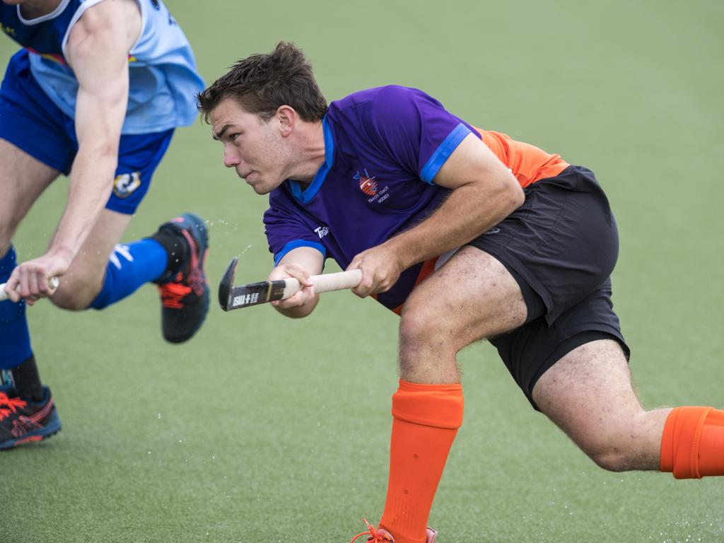 Ryley Kroning of Fraser Coast against Toowoomba 2 in Hockey Queensland Championships at Clyde Park, Sunday, May 2, 2021. Picture: Kevin Farmer