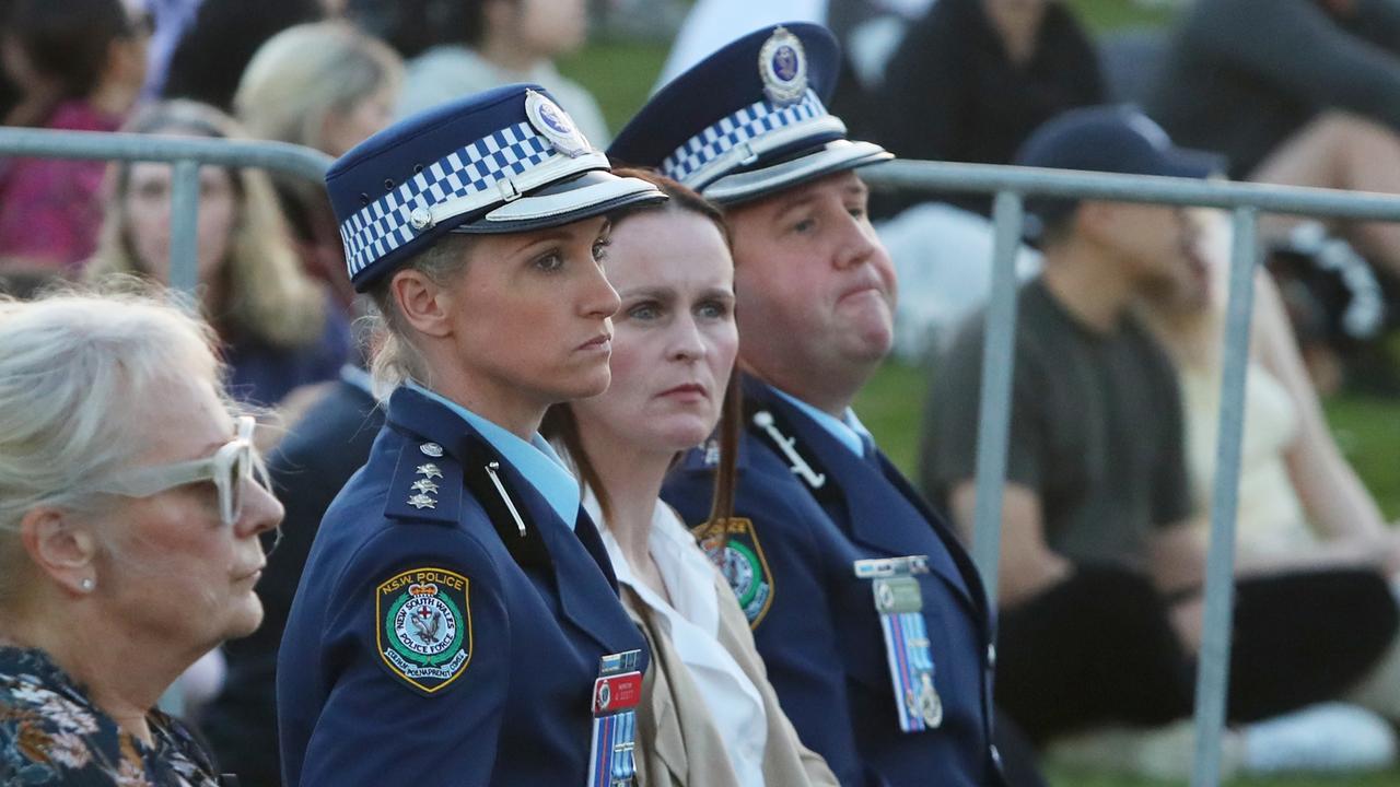 Inspector Amy Scott appeared stoic at the candlelight vigil for the Bondi Junction stabbing victims. Picture: Lisa Maree Williams/Getty Images