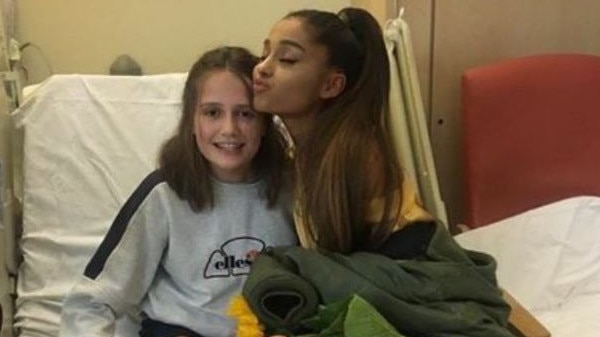 Ariana Grande visits with victims of the Manchester Arena bombing that left 22 people dead. Picture: Twitter