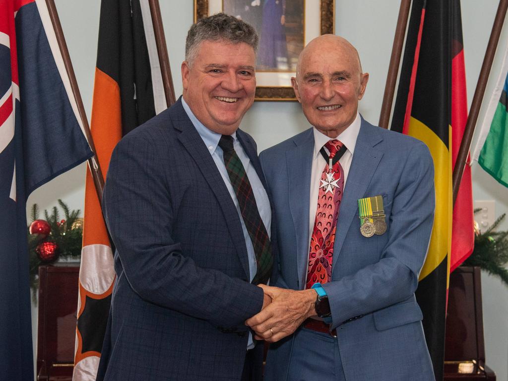 Mark Monaghan at the swear-in ceremony with the Chief Administrator Honourable Hugh Heggie at Government House, December 2023. Picture: Pema Tamang Pakhrin