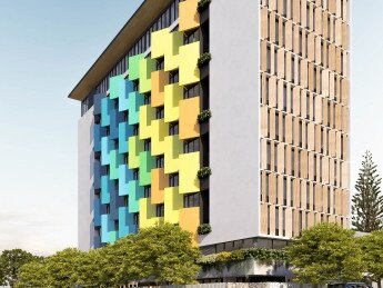 Artist impression of a proposed 12-storey student accommodation tower planned for Golden Four Drive, Bilinga by Southern Cross University.