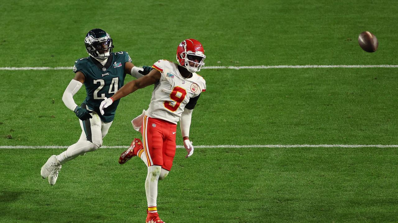 James Bradberry is called for holding against JuJu Smith-Schuster. (Photo by Sarah Stier/Getty)