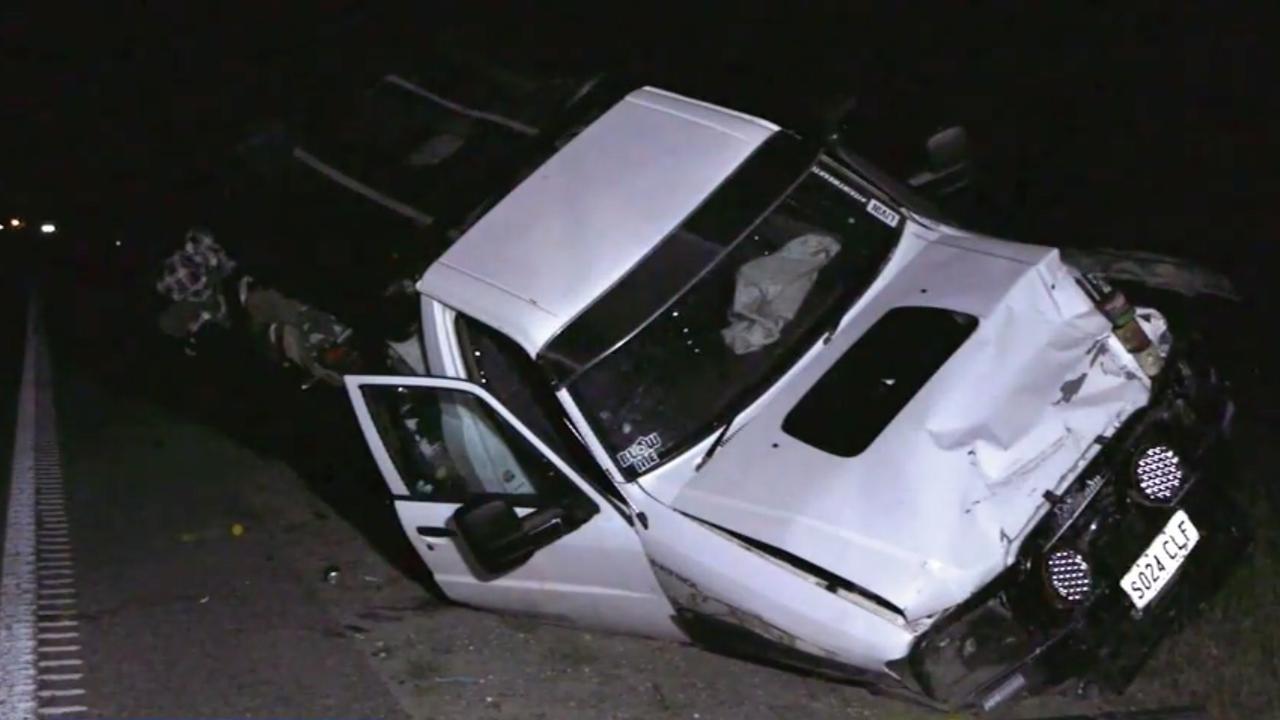 Mr Thorne’s ute at the scene of the crash. Picture: 9 News