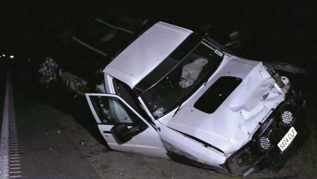 Mr Thorne’s ute at the scene of the crash. Picture: 9 News
