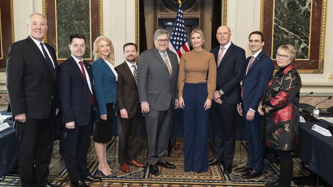 Mr Dutton next to Ivanka Trump in the Eisenhower Executive Office Building on the White House this week. Picture: AP