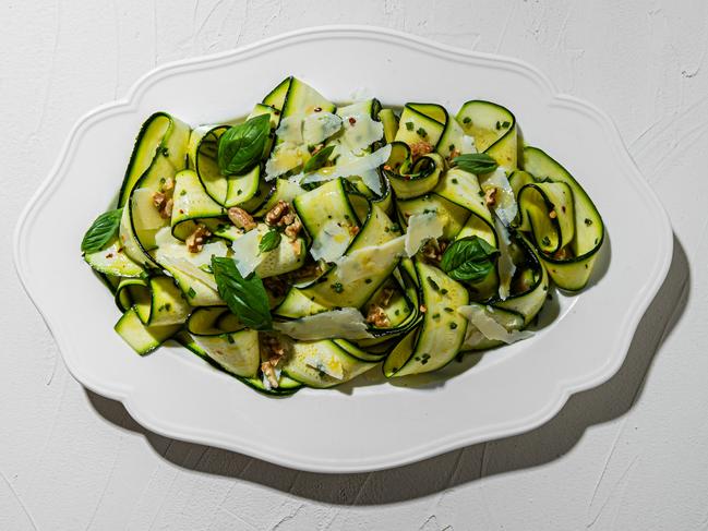 EMBARGO FOR TWAM 23 MAR 2024. FEE MAY APPLY. Fish back and zucchini salad by Elizabeth Hewson. Photo: Nikki To