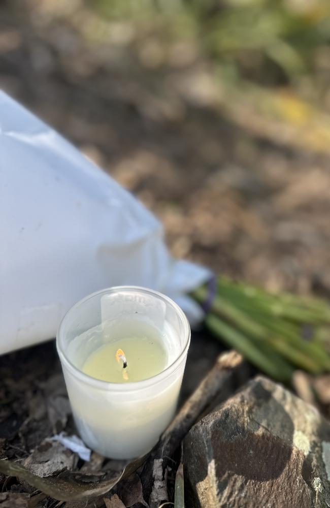 Tributes left at the scene on Bonogin Rd. Picture: Ashleigh Jansen