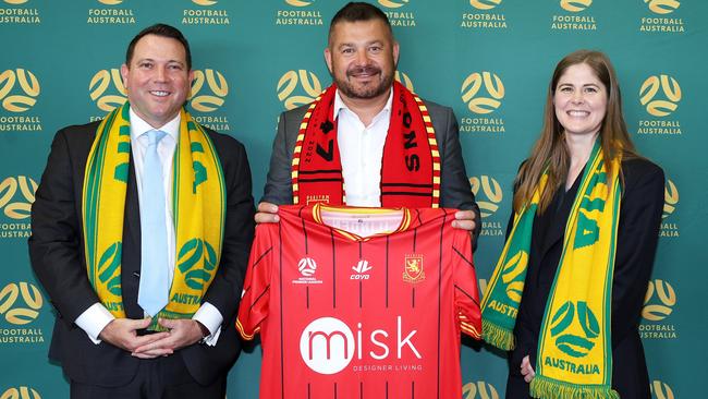 Preston Lions president David Cvetkovski (centre) with James Johnson (left) and Natalie Lutz (right).