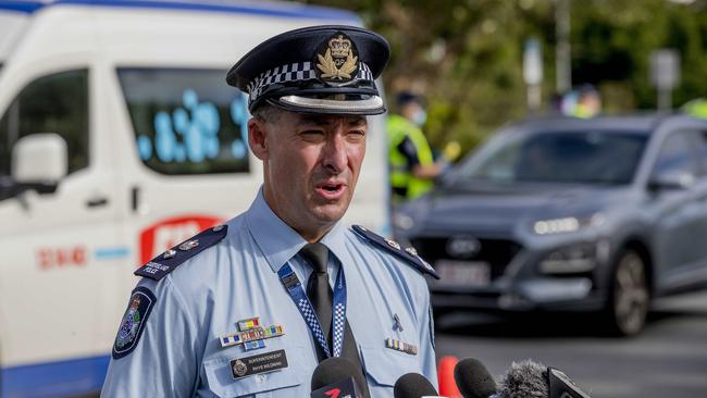 Acting Chief Superintendent Rhys Wildman talking to the media. Picture: Jerad Williams