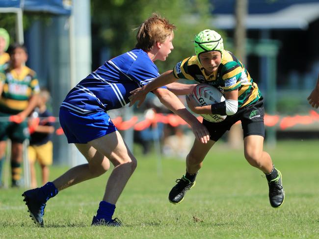 SURFERS PARADISE RUGBY, GOLD COAST , AUSTRALIA - April 10, 2021: Surfers Paradise Dolphins U14sv USQ Saints U14s - Day Two of King of the Country rugby tournament.Played at Surfers Paradise Eagles Rugby Ground at Southport. Picture: Scott Powick Newscorp