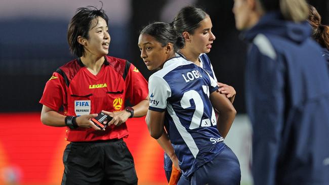 Teenager Maya Lobo making her A-League debut for the Central Coast Mariners against Wellington Phoenix in November 2023. Picture: Central Coast M<a