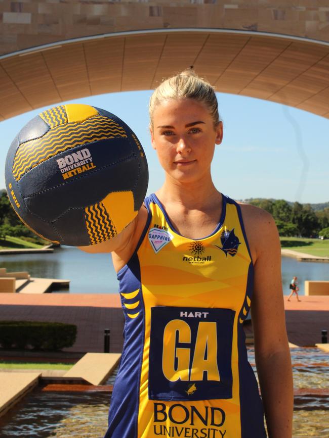 Bond University Bull Sharks Netball 2024. HART Sapphire Series captain Hannah Le Sage