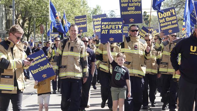 Firefighters from across Victoria rally earlier this year. Picture: Valeriu Campan