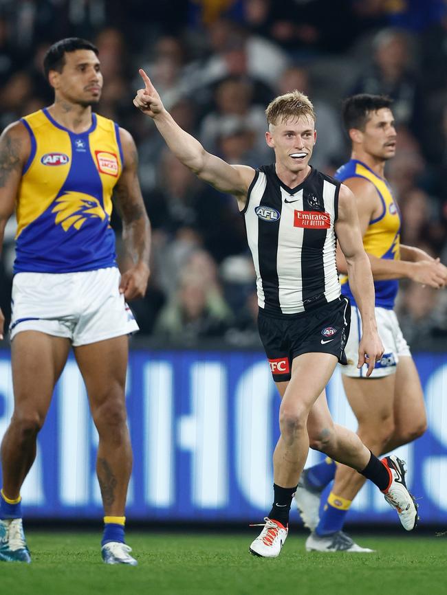 Former Wangaratta and O&amp;M star Joe Richards made an impressive debut for Collingwood. Picture: Michael Willson