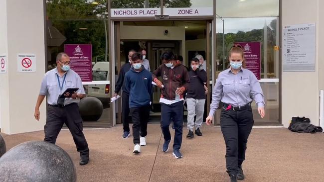 Indonesian fishermen leaving Darwin Local Court in January. There has been a flurry of illegal fishermen who have been brought into Darwin for court hearings this year.