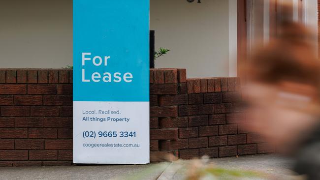 SYDNEY, AUSTRALIA - NewsWire Photos, October 08 2024. GENERIC. Realestate, housing, property, signage. Rental / for lease sign outside apartment building in Randwick. Picture: NewsWire / Max Mason-Hubers