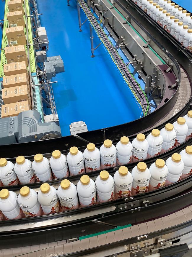 Bickford's Australia's new plant-based milks on the production line in SA. Picture supplied.