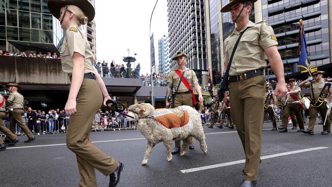 Marching down Adelaide St, during the Anzac Day Parade, Brisbane City. Photo: Steve Pohlner