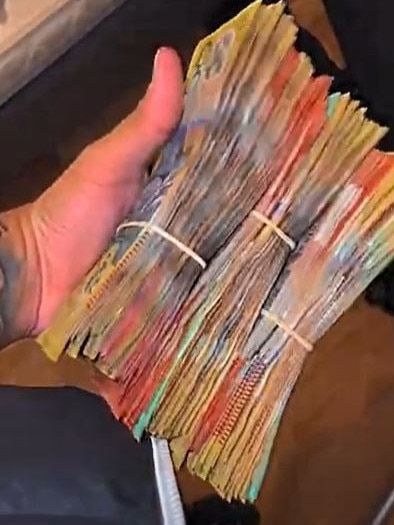 Mr Pacino has previously posted to his TikTik massive piles of cash. Picture: TikTok