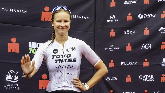 Belgian triathlete Hanne De Vet come third in the female Ironman 70.3 Tasmania in Hobart on Sunday 4th February 2024. Picture: Linda Higginson