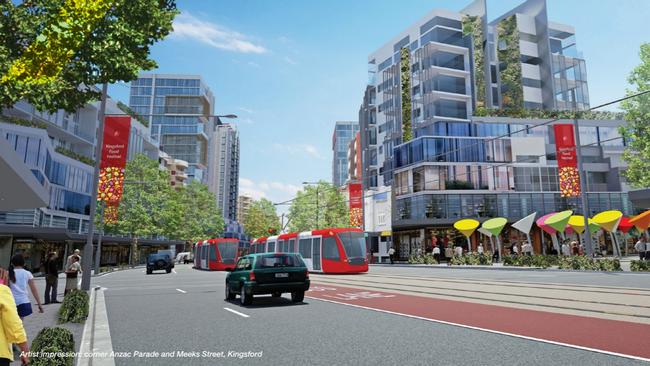 An artist’s impression of how the corner of Anzac Pde and Meeks St would look as part of Randwick Council's Kensington to Kingsford planning strategy