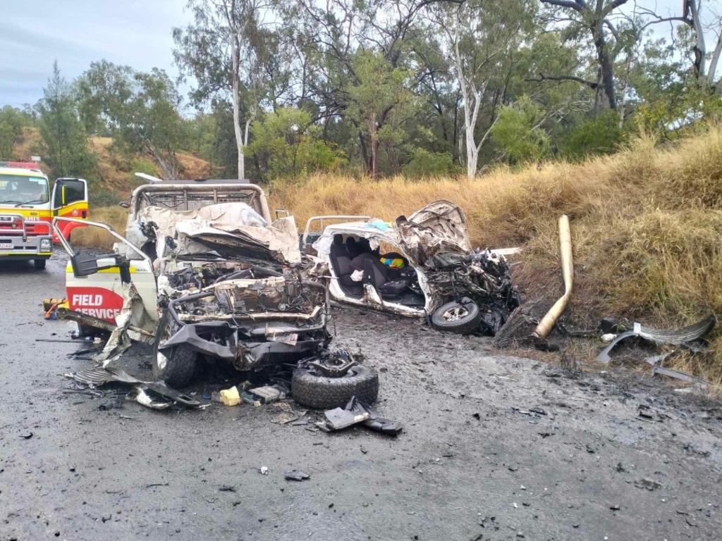Photos show the shocking aftermath of a serious crash involving two utes and a tanker on Saraji Rd on July 4. Picture: Supplied