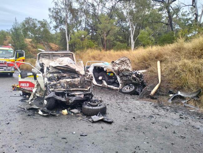 Photos show the shocking aftermath of a serious crash involving two utes and a tanker on Saraji Rd on July 4. Picture: Supplied