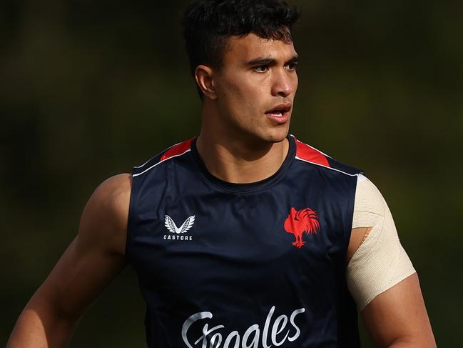 SYDNEY, AUSTRALIA - SEPTEMBER 06: Joseph Suaalii of the Roosters trains during a Sydney Roosters NRL training session at Kippax Lake on September 06, 2022 in Sydney, Australia. (Photo by Mark Metcalfe/Getty Images)