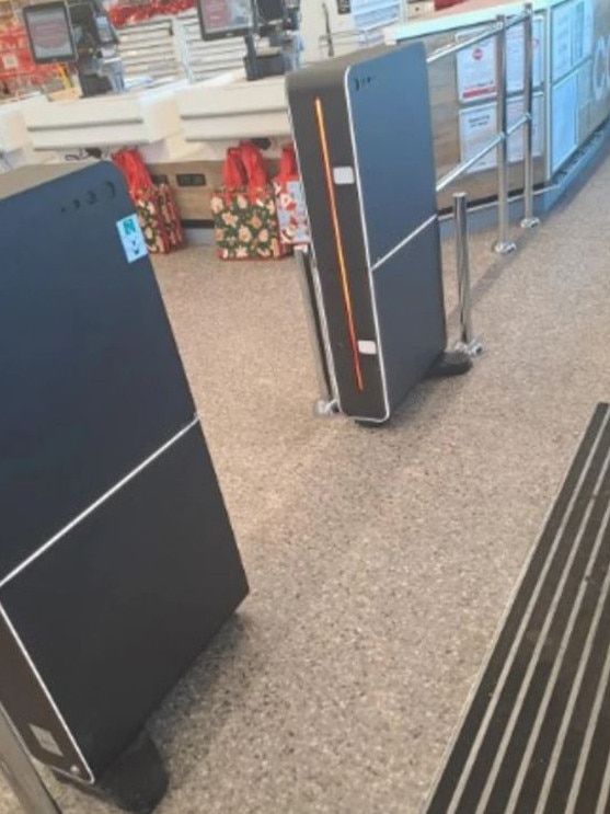 Coles is trialling Smart Gates in its self-checkout area. Picture: Reddit